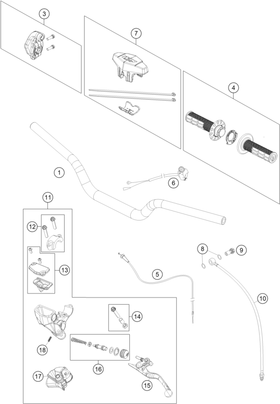vue éclatée guidon, armatures - ktm 65 sx eu 2021