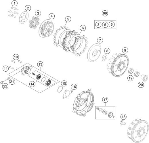 vue éclatée embrayage - ktm 65 sx eu 2021