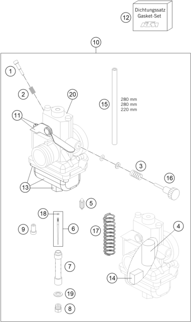 vue éclatée carburateur - ktm 65 sx eu 2021