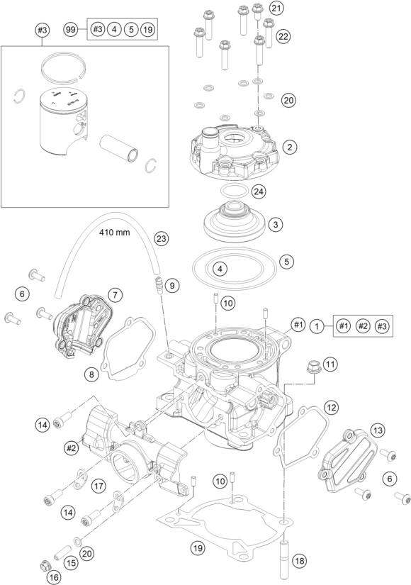vue éclatée cylindre - ktm 85 sx 17/14 eu 2021