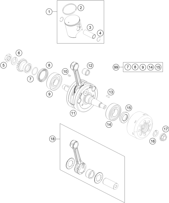 vue éclatée vilebrequin, piston - ktm 85 sx 17/14 eu 2021