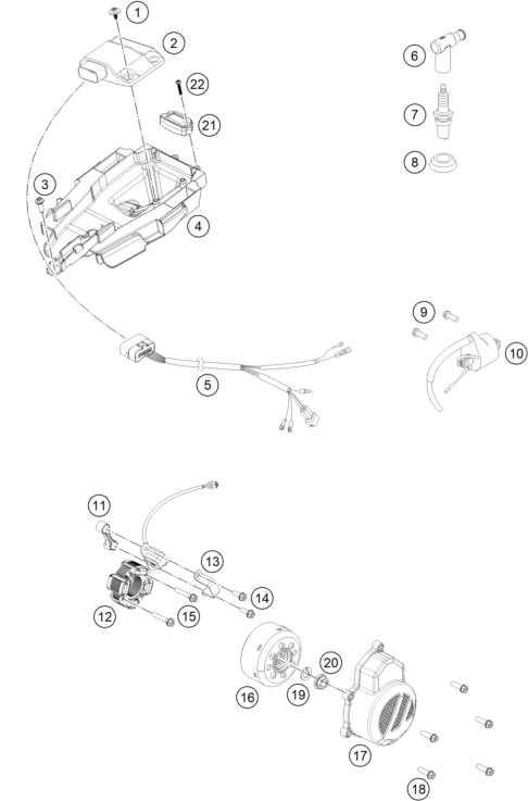 vue éclatée système de allumage - ktm 85 sx 17/14 eu 2021