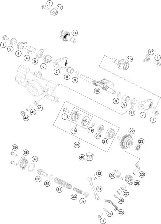 vue éclatée valve d'échappement - ktm 85 sx 17/14 eu 2021