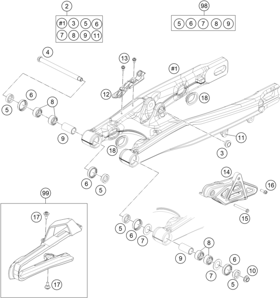 vue éclatée bras oscillant - ktm 85 sx 19/16 eu 2021