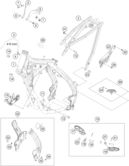 vue éclatée cadre - ktm 85 sx 19/16 eu 2021
