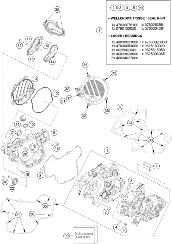vue éclatée carter moteur - ktm 85 sx 19/16 eu 2021