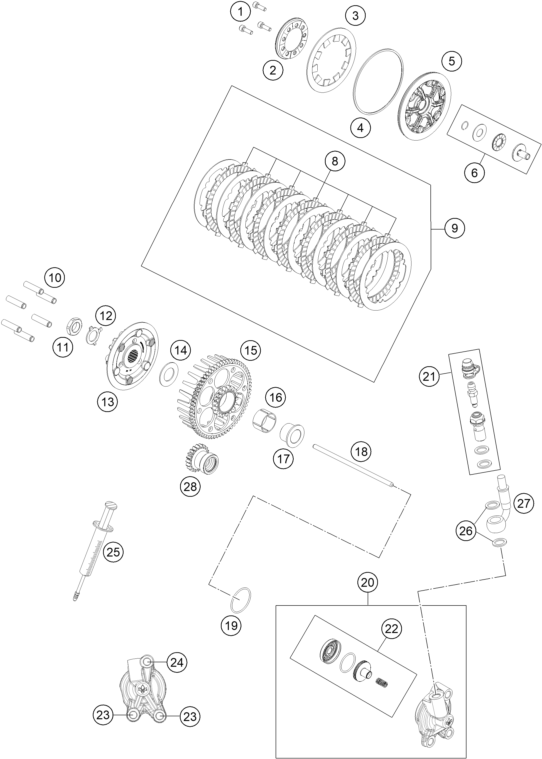 vue éclatée embrayage - ktm 85 sx 19/16 eu 2021