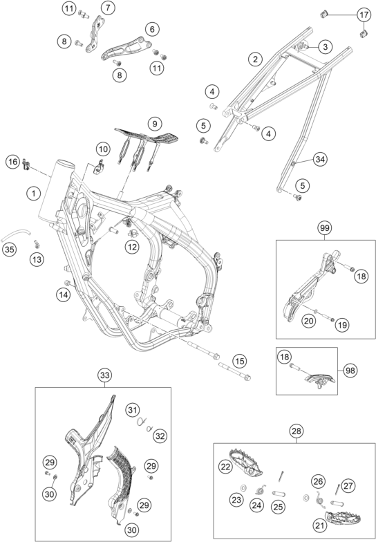 vue éclatée cadre - ktm 125 sx eu 2021