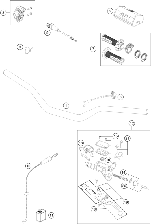 vue éclatée guidon, armatures - ktm 150 sx eu 2021