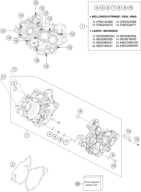 vue éclatée carter moteur - ktm 150 sx eu 2021