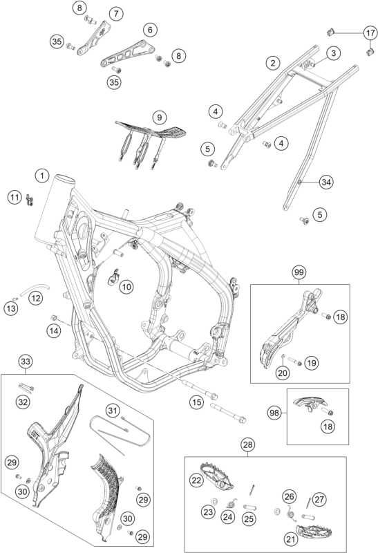 vue éclatée cadre - ktm 250 sx eu 2021