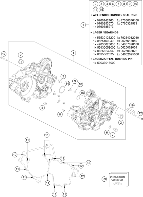 vue éclatée carter moteur - ktm 250 sx eu 2021