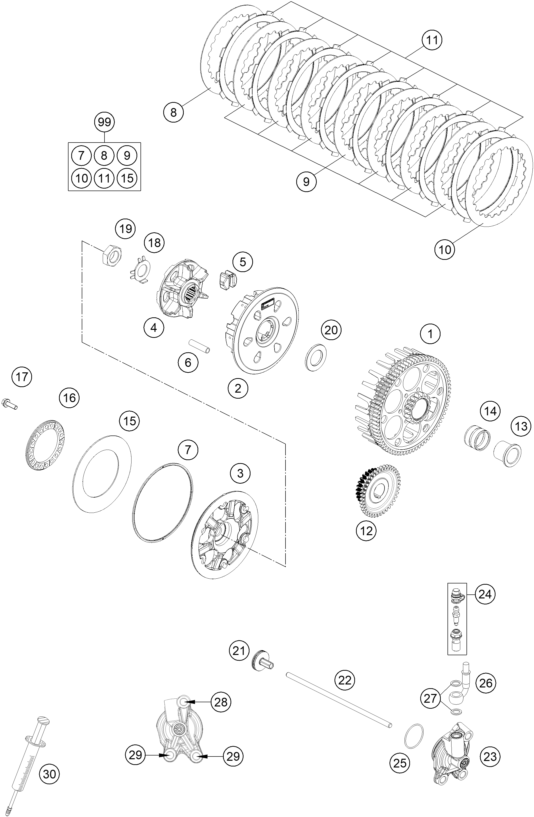 vue éclatée embrayage - ktm 250 sx eu 2021