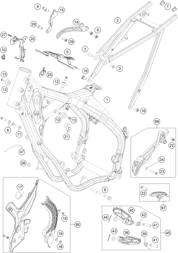 vue éclatée cadre - ktm 150 exc tpi eu 2021