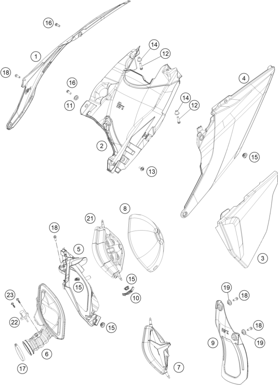 vue éclatée filtre à air - ktm 250 exc tpi eu 2021