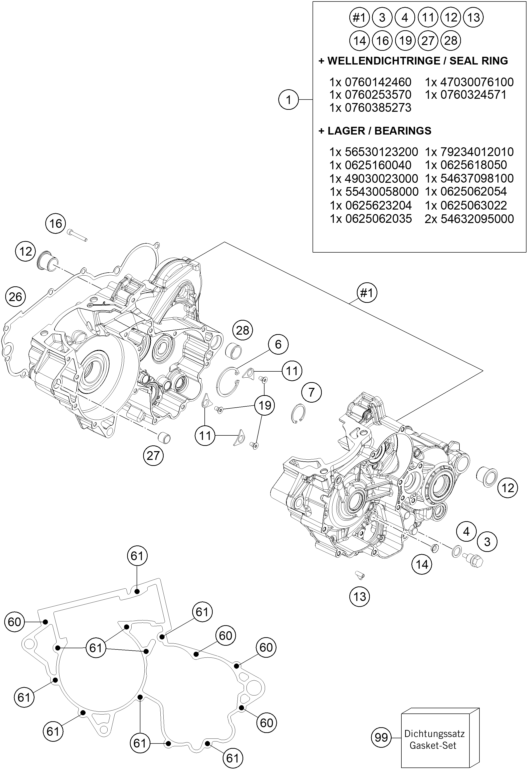 vue éclatée carter moteur - ktm 250 exc tpi eu 2021