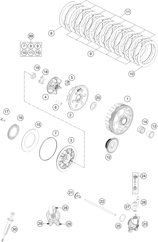 vue éclatée embrayage - ktm 250 exc tpi eu 2021