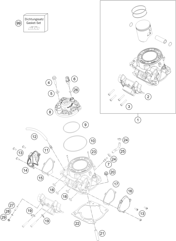 vue éclatée cylindre, culasse - ktm 250 exc tpi eu 2021