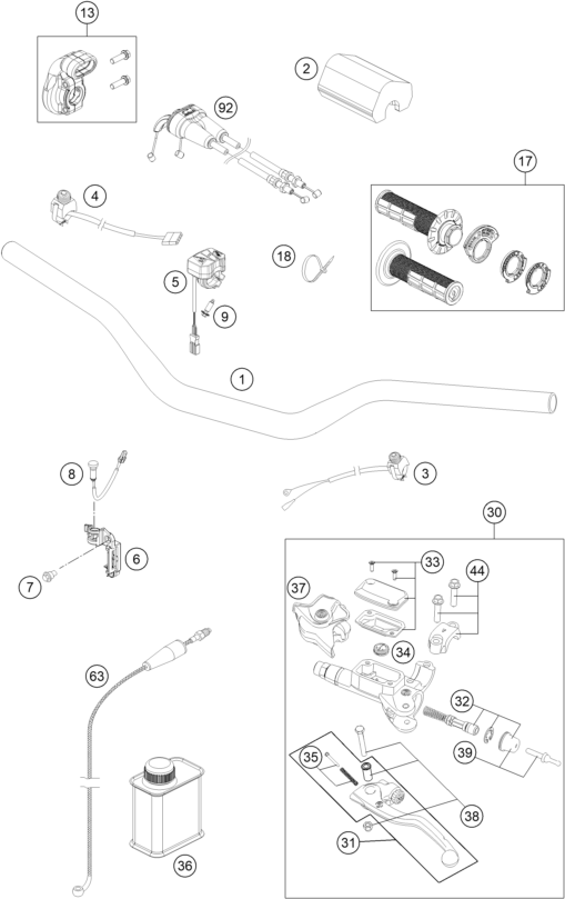 vue éclatée guidon, armatures - ktm 250 sx-f eu 2021