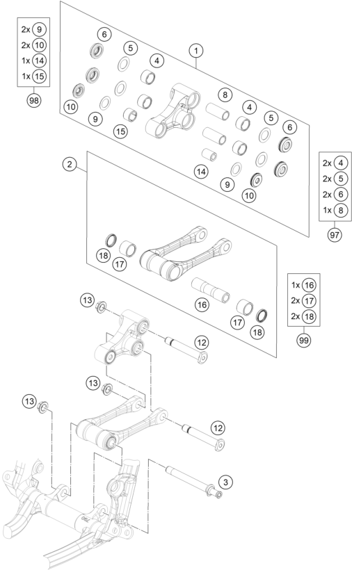 vue éclatée articulation de l'amortisseur pro lever - ktm 250 sx-f eu 2021