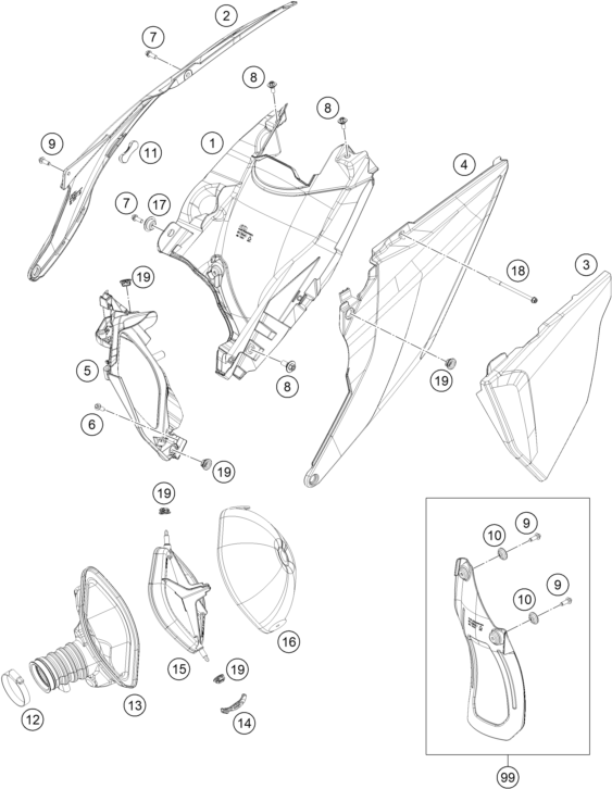 vue éclatée filtre à air - ktm 250 sx-f eu 2021