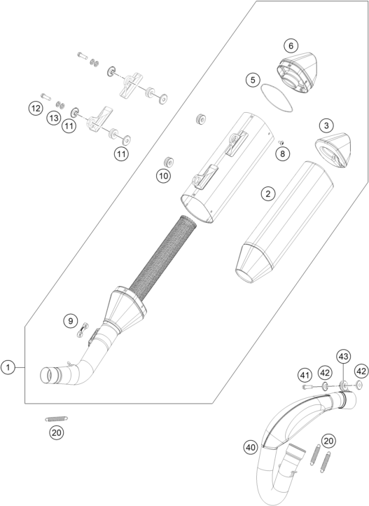 vue éclatée système d'echappement - ktm 250 sx-f eu 2021