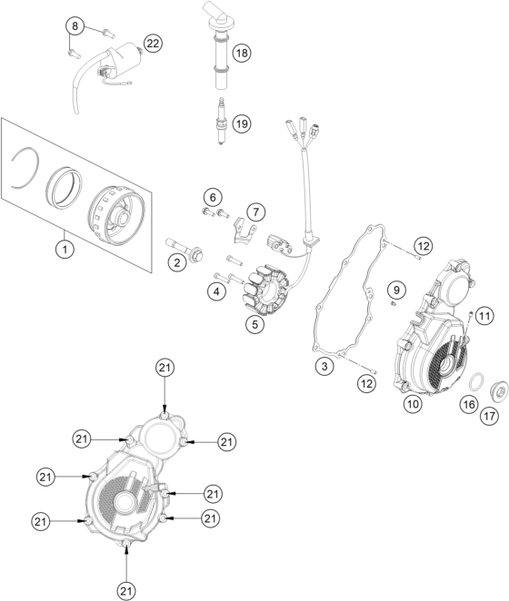 vue éclatée système de allumage - ktm 250 sx-f eu 2021