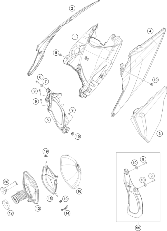 vue éclatée filtre à air - ktm 250 exc-f eu 2021