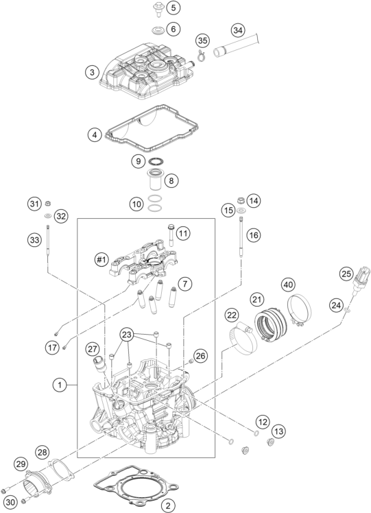 vue éclatée culasse - ktm 250 exc-f eu 2021
