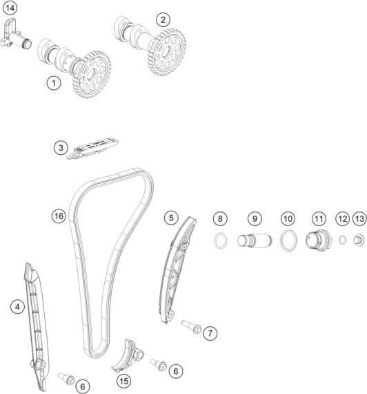 vue éclatée commande de distribution - ktm 250 exc-f eu 2021