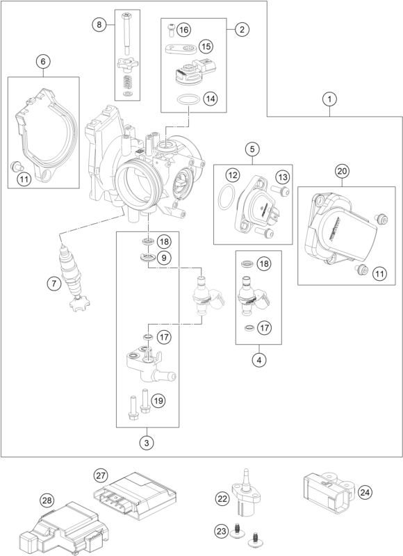 vue éclatée corps du clapet d'étranglement - ktm 350 sx-f eu 2021