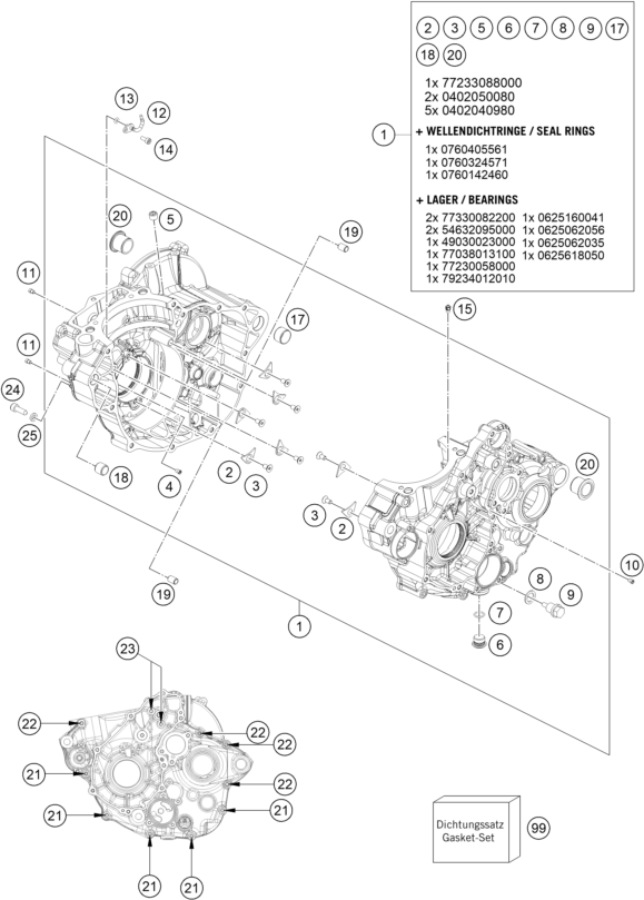 vue éclatée carter moteur - ktm 350 sx-f eu 2021