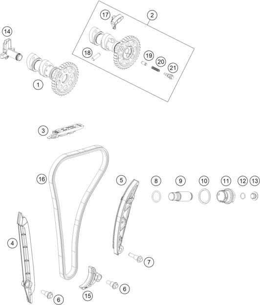 vue éclatée commande de distribution - ktm 350 exc-f eu 2021