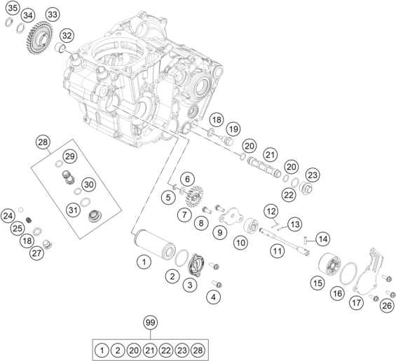 vue éclatée système de lubrification - ktm 450 exc-f eu 2021