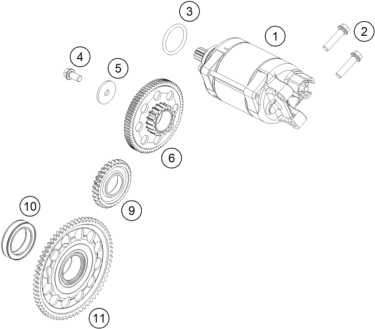 vue éclatée démarreur électrique - ktm 450 exc-f eu 2021