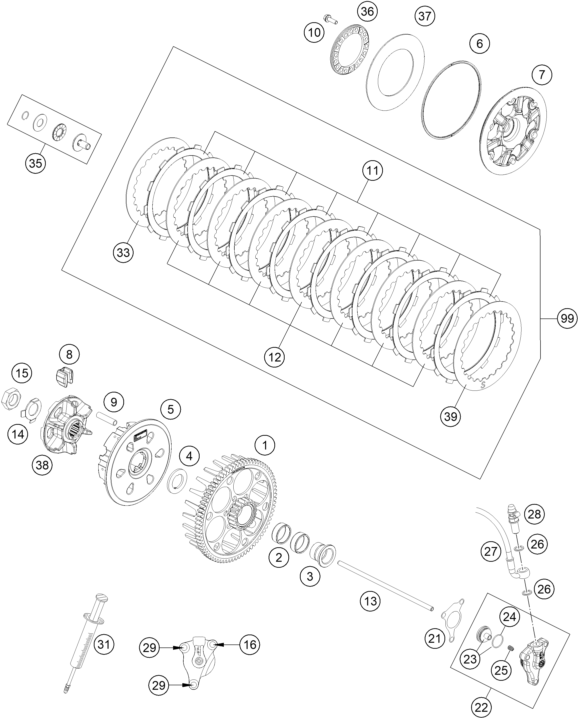 vue éclatée embrayage - ktm 450 exc-f eu 2021