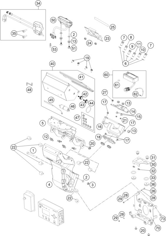 vue éclatée instruments / système de verrouillage - ktm 450 rally factory replica eu 2021