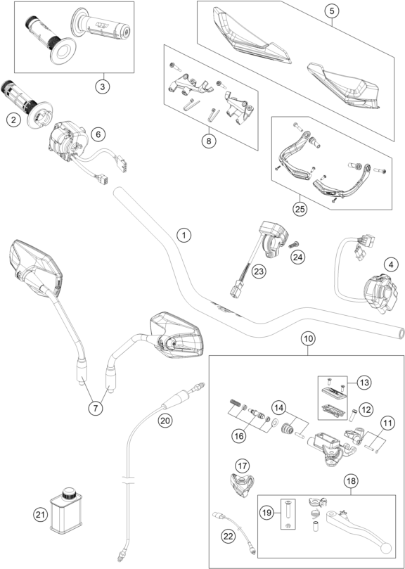 vue éclatée guidon, armatures - ktm 690 smc r eu 2021
