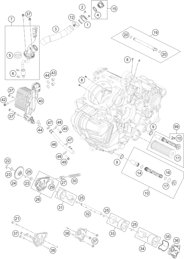 vue éclatée système de lubrification - ktm 1290 super adventure s, orange eu 2021