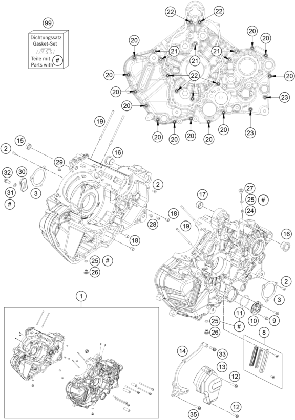 vue éclatée carter moteur - ktm 1290 super adventure r eu 2021