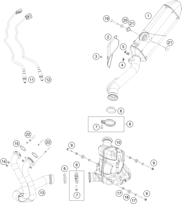 vue éclatée système d'echappement - ktm 790 adventure, orange - ckd ph 2021
