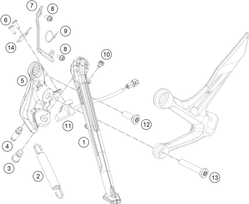 vue éclatée béquille latérale / béquille centrale - ktm 890 duke, orange eu 2021