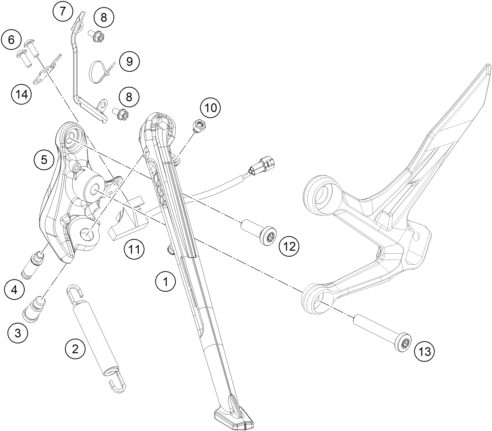 vue éclatée béquille latérale / béquille centrale - ktm 890 duke r eu 2021