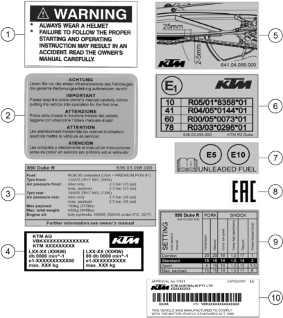 vue éclatée technic information sticker - ktm 890 duke r eu 2021