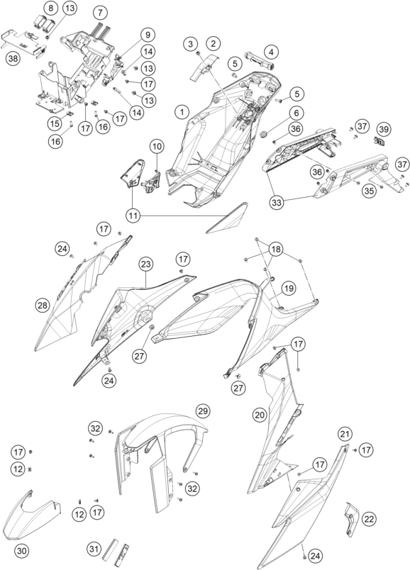 vue éclatée plaque, garde-boue - ktm 1290 super duke r, orange eu 2021