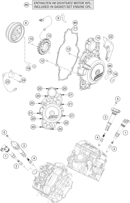 vue éclatée système de allumage - ktm 1290 super duke r, orange eu 2021