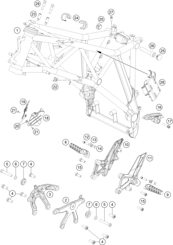 vue éclatée cadre - ktm 1290 super duke gt, black eu 2021