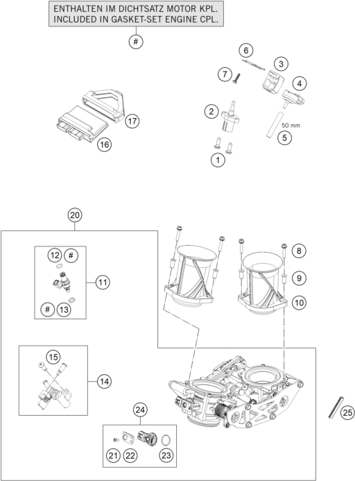 vue éclatée corps du clapet d'étranglement - ktm 1290 super duke gt, black eu 2021