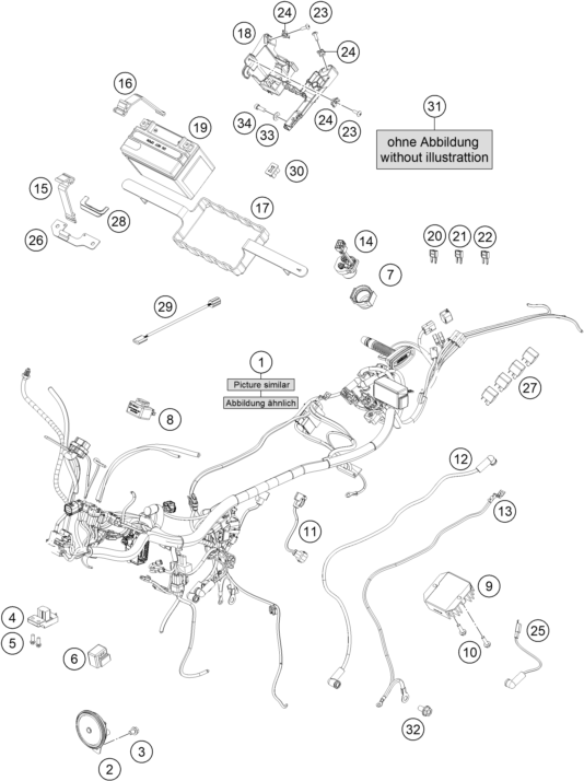 vue éclatée faisceau de câbles - ktm 200 duke, orange, abs-ckd ph 2021