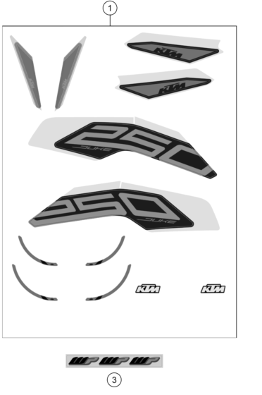 vue éclatée kit déco - ktm 250 duke, silver cn 2021